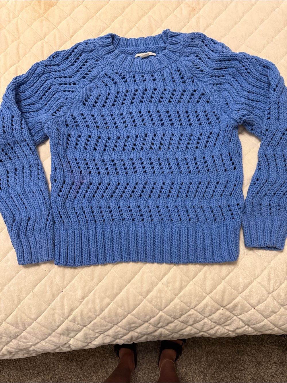 American Eagle Outfitters Light Blue Openwork Knit Pullover